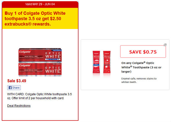 Colgate-Optic-White-CVS EMPEZANDO 5/29 - Colgate Optic White SOLO $0.24 en CVS