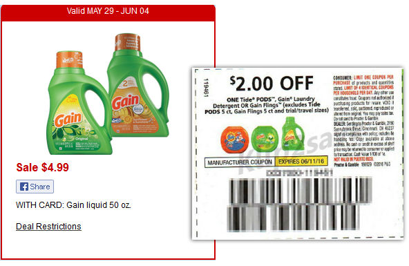 Detergente-Gain-CVS EMPEZANDO 5/29 - Detergente Gain 50 oz SOLO $2.99 en CVS