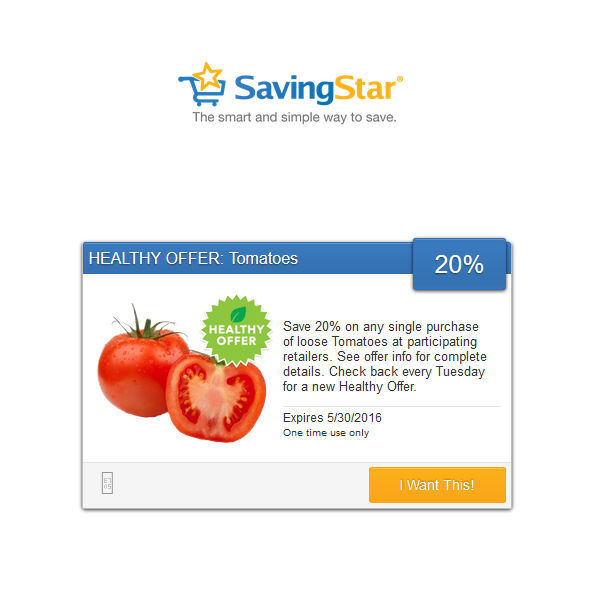 Ahorra 20% en los Tomates con SavingStar