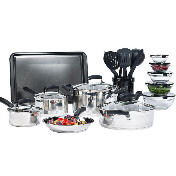 Essential Home 25-Piece Stainless Steel Mega Cookware Set 