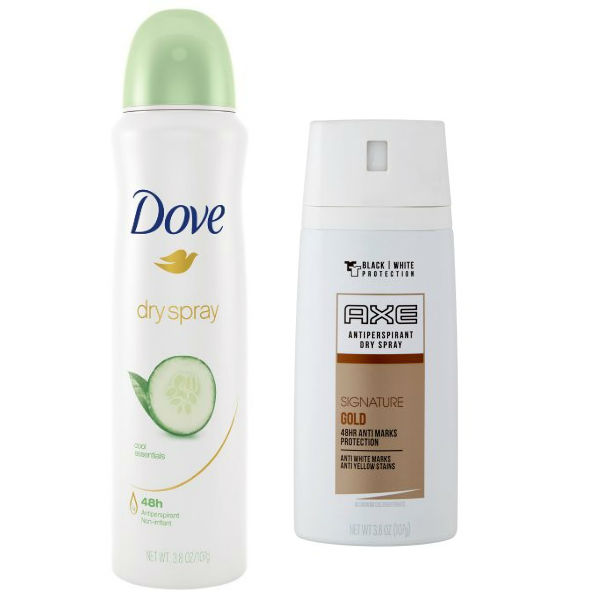 Dove o Axe Dry Spray Antiperspirant