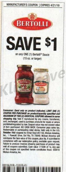 Bertolli Sauce - SS 3-25-18
