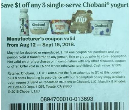 Chobani Single Serve Yogurt - SmartSource 8-12-18