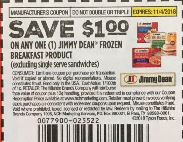 Jimmy Dean Frozen Breakfast Product - RMN 10-7-18