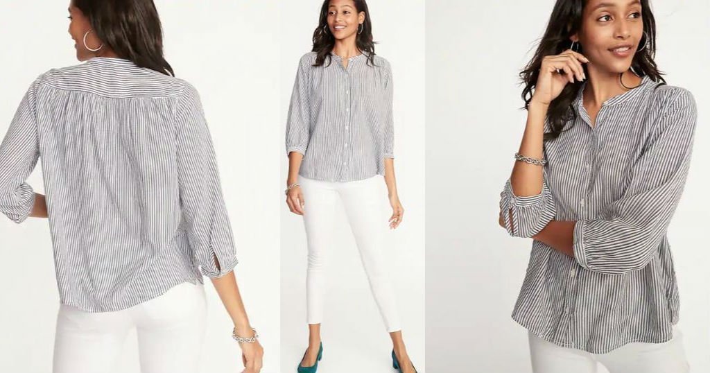Blusa Button Front Striped Swing a solo $9.97 (Reg. $29.99) en Old Navy